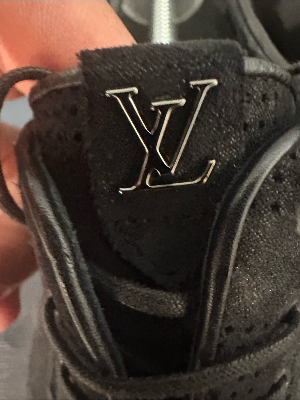 Louis Vuitton Black Suede Men's Sneakers with Silver LV Emblem 7 1/2 uk